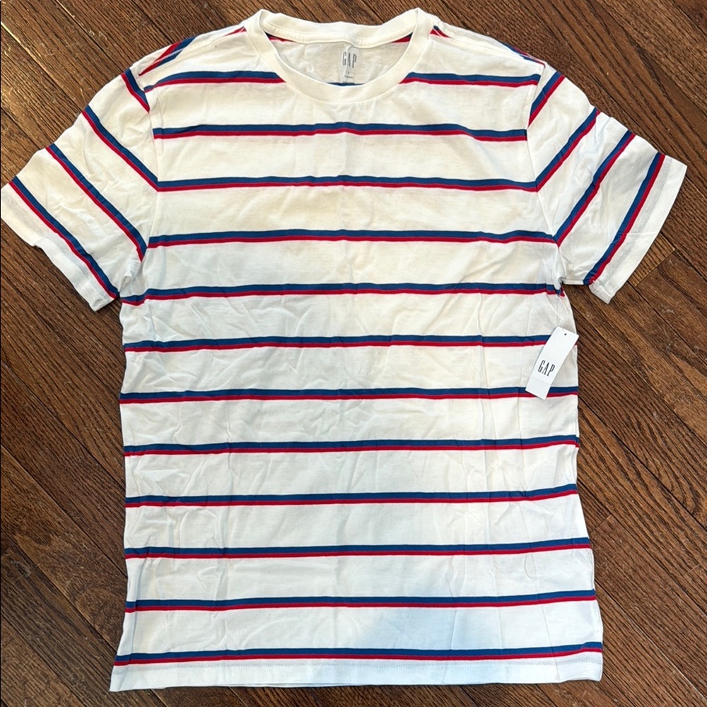 GAP Factory Men's White Striped T-Shirt Size S